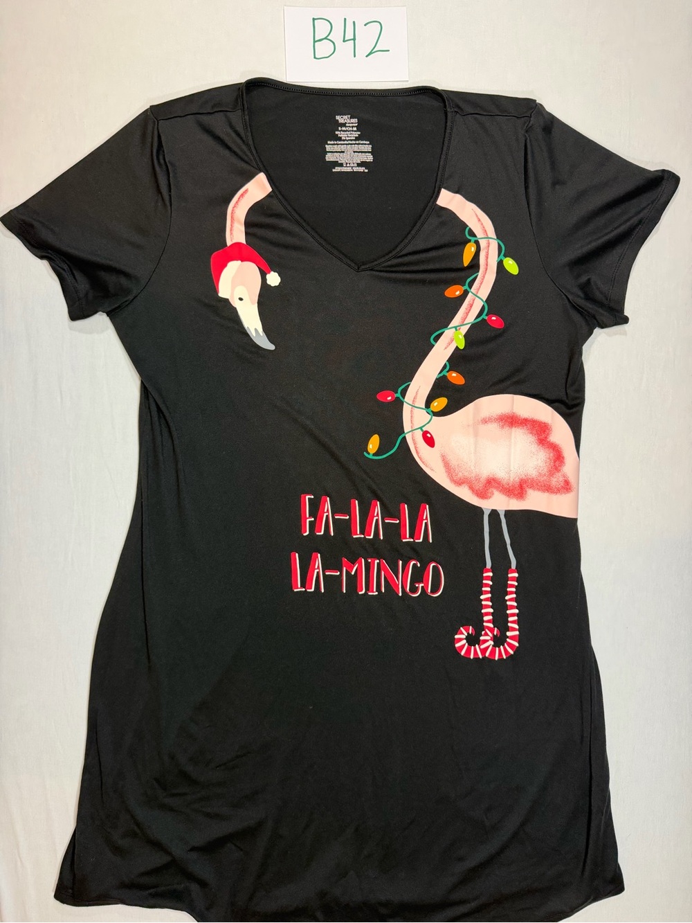 Secret Treasures Black V‑Neck Holiday Flamingo Nightshirt